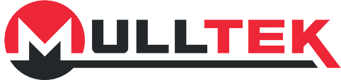 Mulltek logo with stylized red and black design.